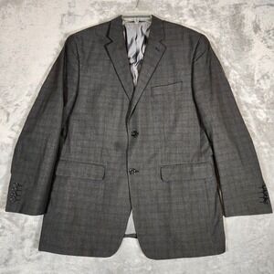 Savane Blazer Men's 46R Two Button Gray Plaid Sport Coat Jacket Polyester/Viscoe
